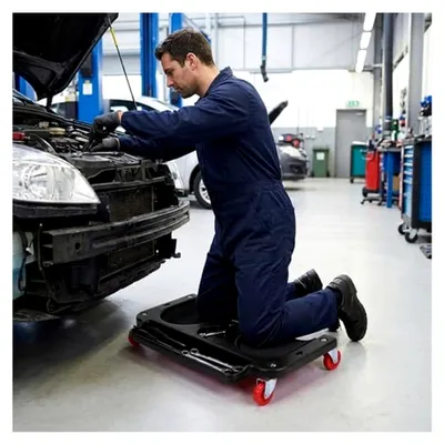 Produktbild von Rollender Kniekriechwagen mit drehbaren Rollen und Werkzeugablage für Heimwerker und Autoreparaturen, Schwarz