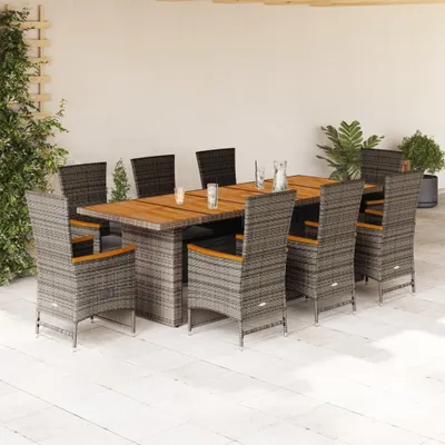 Produktbild von BEI CLORIS 9-tlg. Garten-Essgruppe mit Kissen Grau Poly Rattan 2024 Neu6279137