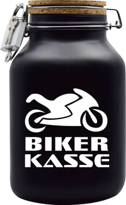 Produktbild von Spardose Geld Geschenk Ideen Biker Kasse Schwarz Größe XXL 3 Liter