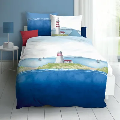 Produktbild von Kaeppel Seersucker Bettwäsche Lighthouse marine 155x220 cm + 80x80 cm