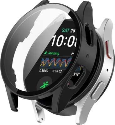 A protective case with integrated glass for a smartwatch.