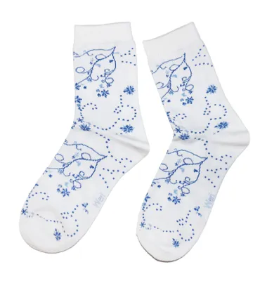 Produktbild von Damen Basic Socken aus Baumwolle Blumen Motive Weiß Frühling Größe 39-42