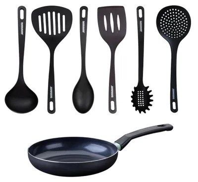 Image de Set poêle antiadhésive céramique 24 cm et 6 ustensiles Fackelmann Brandao