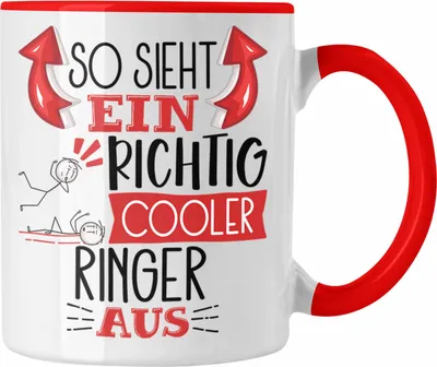Produktbild von Trendation - Ringer Tasse Geschenk So Sieht Ein Richtig Cooler Ringer Aus Geschenkidee Spruch Lustig Becher (Rot)