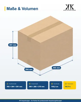 Produktbild von KK Verpackungen 100 Stück Versandkartons 380 x 280 x 270 mm Kartons 2-wellig BC-Welle, Faltkartons
