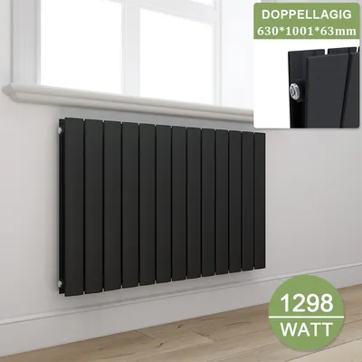 Produktbild von ELEGANT Design Flach Heizkörper Paneelheizkörper Horizontal Seitenanschluss 630x1001mm Anthrazit Doppellagig Flachheizkörper ohne Heizstab