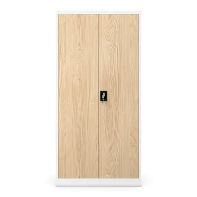 Produktbild von Büroschrank C001 Aktenschrank Lagerschrank Mehrzweckschrank Metallschrank 4 Fachböden Pulverbeschichtung Stahlblech 185 cm x 90 cm x 40 cm Farbe:  Weiß/Holzoptik