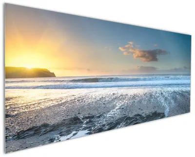 Produktbild von Wallario Küchenrückwand aus Glas, Größe: 125 x 50 cm, Motiv: Einsamer Strand in Cornwall  England | Spritzschutz | abwischbar | pflegeleicht | in