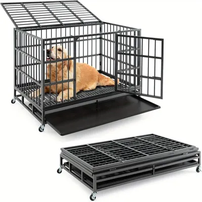 Productafbeelding van Hondenbench - Hondenkooi - Transportbox - Reisbench - Hondenhok - Opvouwbaar - Twee Deuren - Robuust Metaal