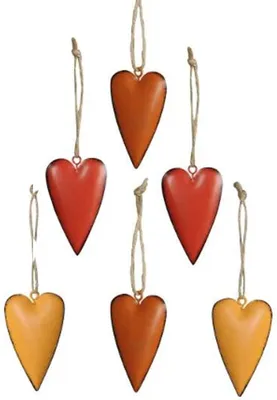 Productafbeelding van Hangers - Set van 6 - Hartjes - Decoratieve hangers - Metaal - Kleurrijk - Hangdecoratie - Oranje - Geel rood (mix B)