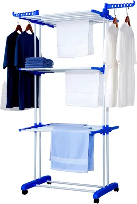 Produktbild von Turm‑Wäscheständer ca. 18 m Wäscheleine – 3 Ebenen, 6 Flügel, 24 Stangen, 2 Seitenflügel, mobil, klappbar für Innen & Außen, 76 x 64 x 170 cm