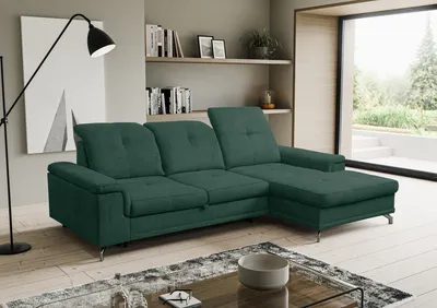 Image de VENASI PANAMA droite Canapé d'angle avec fonction sommeil et coffre de lit Canapé d'angle en L Canapé-lit VERT