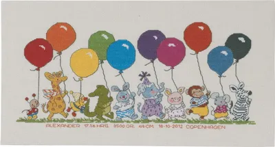 Produktbild von Permin Kreuzstich Stickpackung "Tiere mit Ballons", Zählmuster, 22x42cm, 92-0396