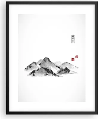 Produktbild von Gerahmtes Poster - Schwarzer Rahmen - Zeichnen Asien Berge - 40x50 cm - Wand Bild - Wanddeko - Wandbilder - Kunstposter - Wandposter - Bilderrahmen - Bilder - Kunstdruck - Wandbild - P2BPA40x50-4273