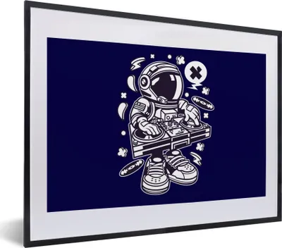 Produktbild von MuchoWow® MuchoWow® Gerahmtes Poster DJ - Astronaut - Jahrgang 40x30 cm - Poster mit zchwarzem Bilderrahmen - Bilderrahmen - Poster im Rahmen