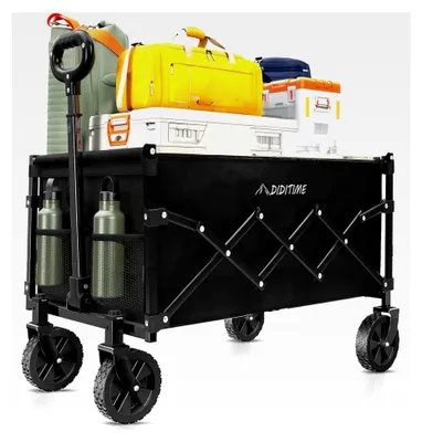 Produktbild von Faltbarer Bollerwagen mit Getränkehalter und verstellbarem D-Griff, Gartenwagen für alle Gelände, ideal für Camping und Einkäufe