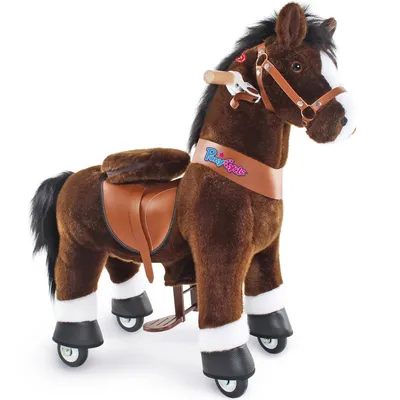 Image de PonyCycle voiture à pédales marron foncé pour enfants de 3-4 ans cheval à bascule sur roues avec et freins - Ux321