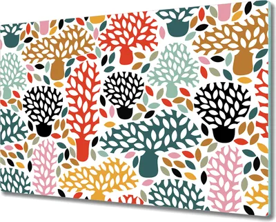 Produktbild von Glas-Herdabdeckplatte Glaskeramikfeldabdeckung Spritzschutz - 80x52 cm - Bäume rot und blau