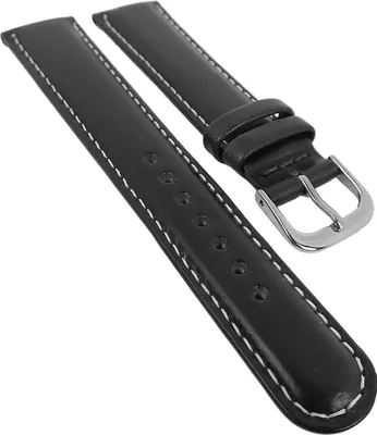 Produktbild von Minott Uhrenarmband Leder glatt schwarz mit Kontrastnaht 29499, Stegbreite:14mm, Schließe:Silbern