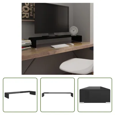 Image de The Living Store Table TV/rehausseur d'écran verre noir 100x30x13 cm