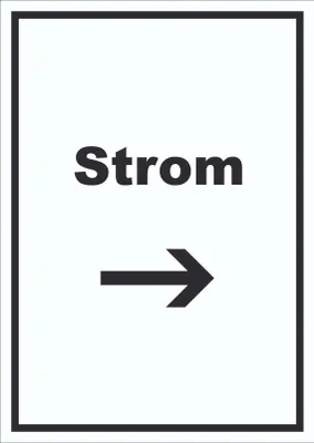 Produktbild von Strom Schild mit Text und Richtungspfeil rechts Anschluss hochkant A5 (148x210mm)