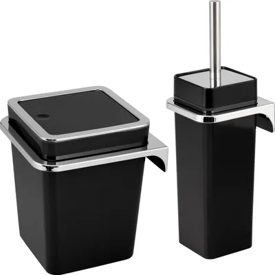 Produktbild von bremermann 2tlg. Bad-Set SAVONA, Kosmetikeimer 6 Liter und WC-Garnitur mit Wandhalterung, eckig schwarz
