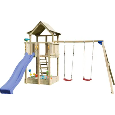 Produktbild von Spielturmking Spielturm PAGODA mit Rutsche + Doppelschaukel - Blau 1,50 m DH460