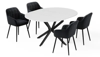 Immagine prodotto di Set di tavoli da pranzo Vicco Loyd Bianco/Nero 120 x 120 cm con 4 sedie da pranzo (nere), Model 62788