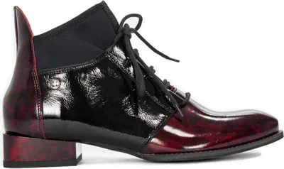Produktbild von Damenschuhe Burgund-Schwarz mit Schnürung, flachem quadratischem Absatz und flexibler Sohle