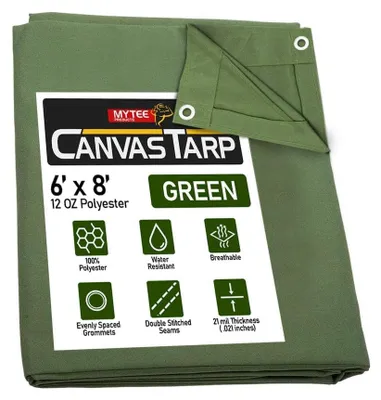 Immagine prodotto di Telo in tela verde, resistente, idrorepellente, dimensioni 6 piedi x 8 piedi, peso 12 once