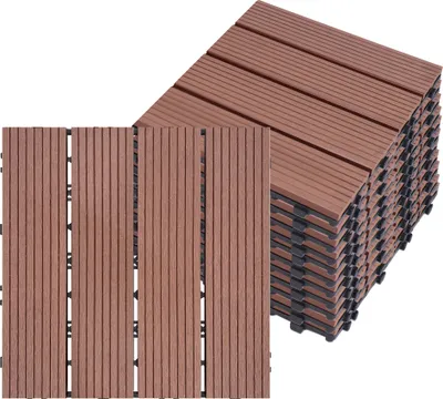 Produktbild von UISEBRT 22 kusov WPC dlaždice 30X30cm WPC click dlaždice 2sqm balkónová dlaždica terasová dlaždica vzhľad dreva dlaždice terasová paluba balkón, hnedá
