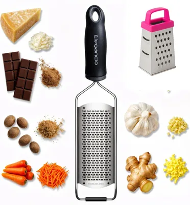 Imagen del producto de Rallador de acero inoxidable, que incluye un rallador pequeño, un rallador manual para parmesano, jengibre, nuez moscada y ralladura de limón