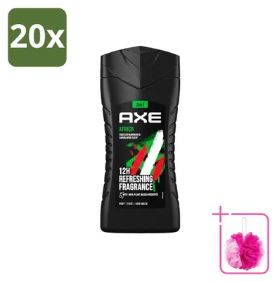 Obrázek produktu pro 20 kusů sprchového gelu 3 v 1 Axe Africa – mandarinka a santalové dřevo – 250 ml – výhodná sada