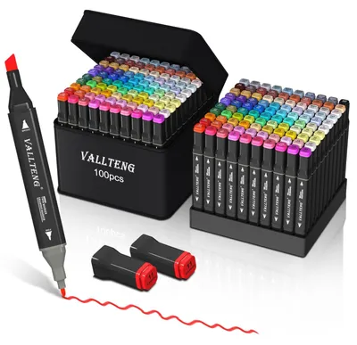 Immagine prodotto di Omgoods - Set di pennarelli con 100 colori - Pennarelli a base d'alcool con punta doppia, ideali per progetti creativi