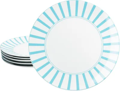 Image de Split turquoise rayé 6x Assiette plate Ø27cm Porcelaine 6 pers. Assiette plate rayée