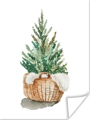 Produktbild von MuchoWow® Poster Weihnachtsbaum - Korb - Ölfarbe 90x120 cm - Wohnzimmer