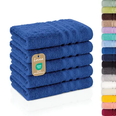 Produktbild von Lavea® 5er Set Gästehandtücher 30x50 cm, Weiche & Saugstarke Gästetücher aus 100% Baumwolle, Frottierserie Elena, Waschbar 60°C - Royalblau