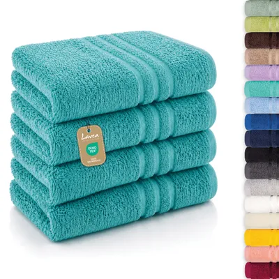 Produktbild von Lavea® 4er Set Handtücher 50x100 cm - Elena, 100% Baumwolle, Saugstark & Weich, Waschbar, Trocknergeeignet, Frottierhandtuch - Türkis