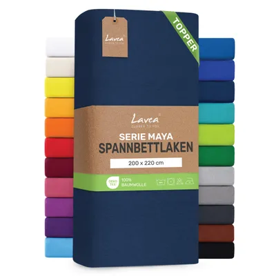 Produktbild von Lavea® Topper Spannbettlaken 200x220 cm, Maya 100% Jersey Baumwolle – Weiches Spannbetttuch Topper bis 10 cm- Galaxyblau