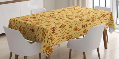 Produktbild von ABAKUHAUS afrikanisch Tischdecke, Stammes-zufällige Gekritzel-Muster-Fischgräten-eingeborene Kunst-Volksmerkmale, 140 x 170 cm, Brown Marigold Senf