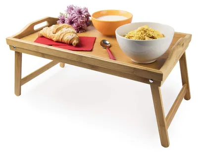 Klappbares Bett-Tablett aus Bambus, 50x30x25 cm, braun