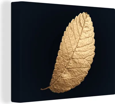 Produktbild von MuchoWow® - Leinwandbilder - Gold - Blätter - Schwarz - Pflanzen - Luxus - Natur, Wandbild, Wanddeko Bilder Wohnzimmer, 120x90 cm