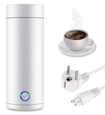 Mini-Reisewasserkocher 400 ml, Edelstahl, automatische Abschaltung, weiß