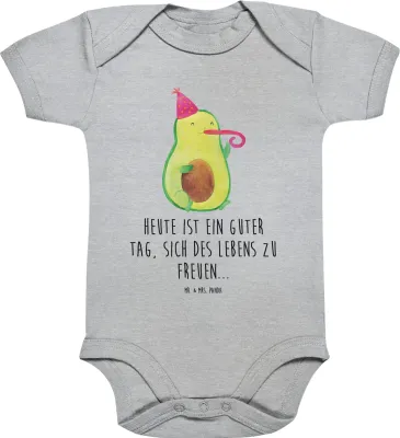 Produktbild von Mr. & Mrs. Panda Strampler Avocado Feier 12. - 18. Monat - Heather Grey - Geschenk, babykleidung body, Party, Geburtstag, Kurzarmbody, Fete, Gute Laune, overall baby