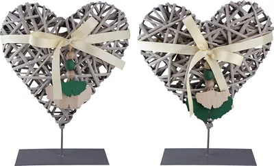 Produktbild von Gilde Standrelief, Herz, "Ginkgo", Ginkgomotiv, Weide, grau, VE 6, 2 Stück wie abgebildet,, B. 28 cm, H. 23 cm 43054