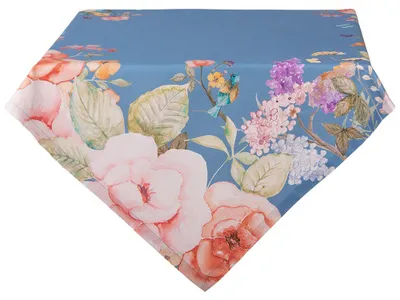 Zdjęcie produktu dla Clayre & Eef Obrus 100x100 cm Niebieski Bawełna Kwiaty
