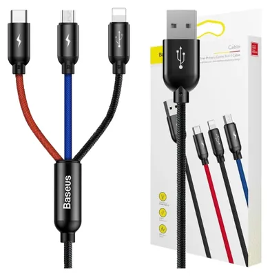 Image de Colorfone CAMLT-BSY01 Câble USB 1,2 m USB A 3 x USB C Noir, Rouge, Bleu