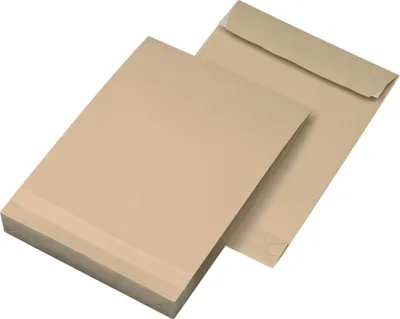 Produktbild von mayer-network 30007075 Faltentaschen - B4, ohne Fenster, 40 mm-Falte, Klotzboden, haftklebend, 140 g/qm, braun, 100 Stück