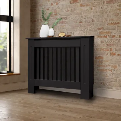 Produktbild von ECD Germany Heizkörperverkleidung Landhausstil 78x19x82 cm, Schwarz, aus MDF lackiert, Heizungsverkleidung für Schlafzimmer Wohnzimmer