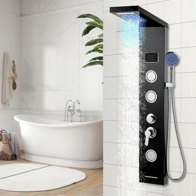 Immagine prodotto di Pannello doccia Bettizia con rubinetto, sistema doccia 5 in 1 Set doccia multifunzionale incl. doccetta Doccia massaggiante Doccia a cascata Rubinetto doccia a pioggia, nero